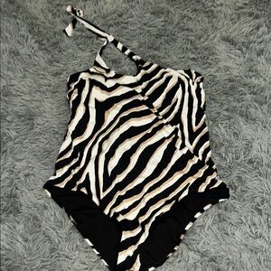 Trina Turk Black and White Zebra Print One Piece Swimsuit